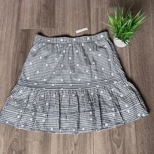 Madewell Embroidered Tiered Pull-On Mini Skirt In Gingham Check Size Medium